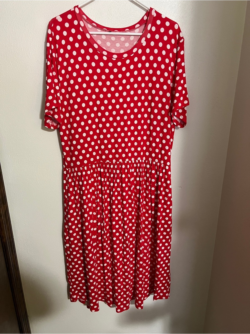 Lightweight Casual Polka Dot Short Sleeve Disney Style Dress Red White Wms 2XL